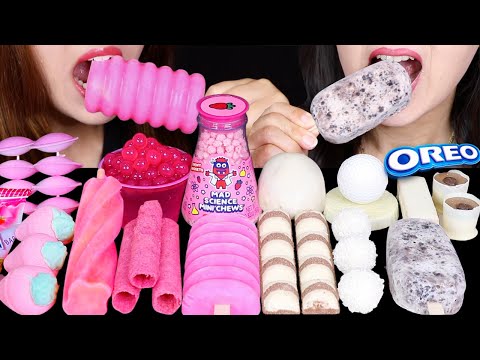 ASMR STRAWBERRY VS WHITE CHOCOLATE (POPPING BOBA, SCREW BAR, MARSHMALLOW, KINDER, OREO ICE CREAM) 먹방