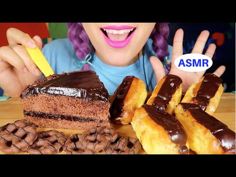 ASMR CHOCOLTE DOBASH CAKE, ECLAIRS eating sound |초코도바쉬 케익, 이끌레어,초코프레즐 먹방 리얼사운드|CURIE.ASMR