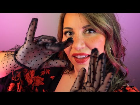ASMR Hypnotizing Hand Movements with Lace Gloves (Mouth sounds + Unintelligible Whispers)