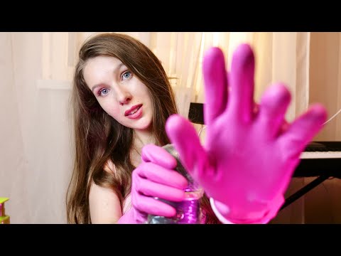 ASMR Latex Gloves + Oil [ Talking, Touching microphone, Hand movements]💦