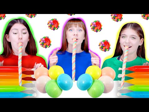 ASMR RAINBOW DESSERTS, NERDS, CANDY BUTTONS RACE, SQUEEZE CANDY, UFO WAFERS