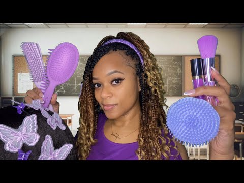 ASMR | 💜 Girl Who Is Obsessed With Purple Sits Behind You In Class | Hairplay + Personal Attention
