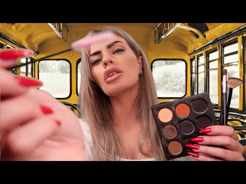 ASMR popular girl does your makeup on the school bus 💄 (face touching roleplay)