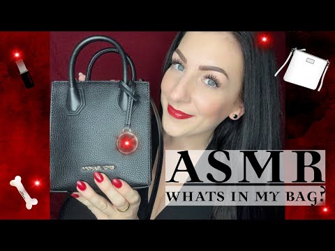👛👜💄🎙ASMR - What's In My Bag? Up Close Whispering - Mouth Sounds - Tapping & More! 🎙💄👜👛