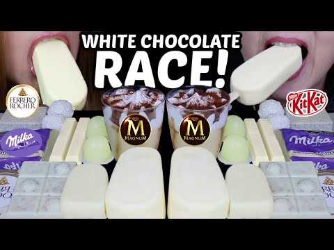 ASMR WHITE CHOCOLATE DESSERT RACE! GIANT MILKA ALFAJOR, MAGNUM ICE CREAM, FERRERO ROCHER, KITKAT 먹방