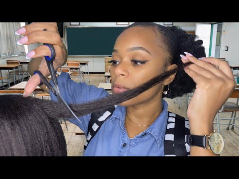 ASMR | 💇‍♀️🎒Girl In The Back Of Class Plays With Your Hair (Relaxed Afro) | Real Haircut Roleplay