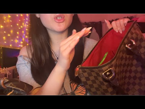 ASMR tapping on purses and mini what's in my bag tour