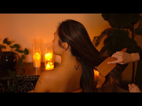 ASMR Candle Lit Hair Play Session - Jade Sticks, Nape Attention, Brushing with Marie (Whisper)