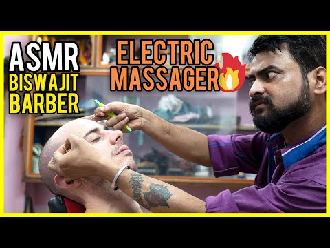 ASMR FACE MASSAGE with ELECTRIC MASSAGER by a QUITE and GENTLE BARBER