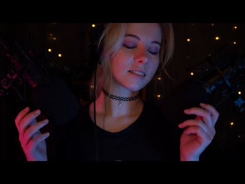 ASMR | close up Unintelligible Whispering, slow Mic Scratching & Visuals - layered sounds, clicky