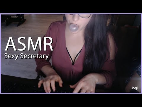 ASMR Secretary typing and chewing hubba bubba and blowing bubbles