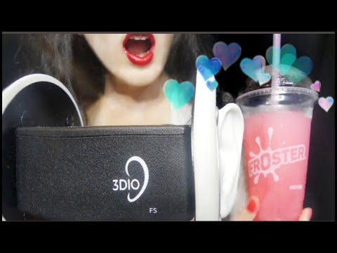 ASMR Mouth Sounds and Strawberry Cake 🍰 Froster Drinking Sounds🥤(3Dio Binaural)