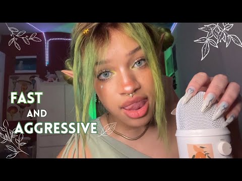 ASMR Fast and Aggressive🧝🏽‍♀️ Mouth Sounds, Long Nail Tapping, Mic Scratching!🌿