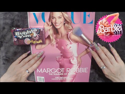 ASMR Gum Chewing Magazine Flip Through | Barbie The Movie - Margot Robbie | Whispered Page Turning