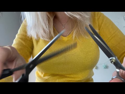 ASMR scissors and hair sounds / scratching scalpel / barbershop