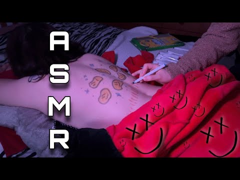 ASMR | Drawing on My Friend’s Back ( real person, back tracing, inaudible whispering + )