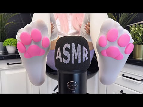 ASMR Feet in Kitty Paw Tights Touching your MIC