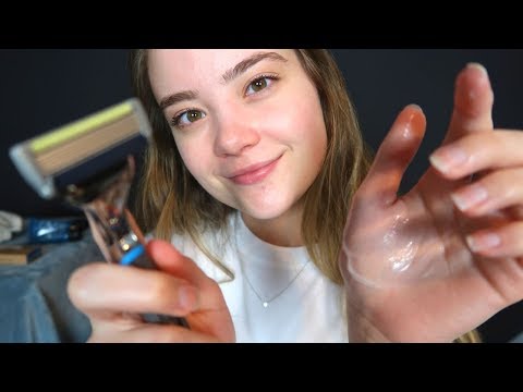ASMR SLEEPY SHAVE & SCALP MASSAGE ROLEPLAY! Face Touching, Liquid Sounds, Tapping, Relaxing Whispers