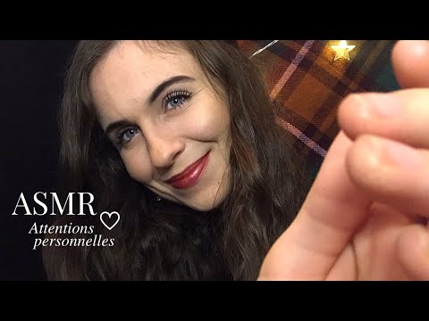 ASMR FRANCAIS 🌙 - Attentions personnelles (face brushing/touching, ear massage, hair brushing,..)🍁