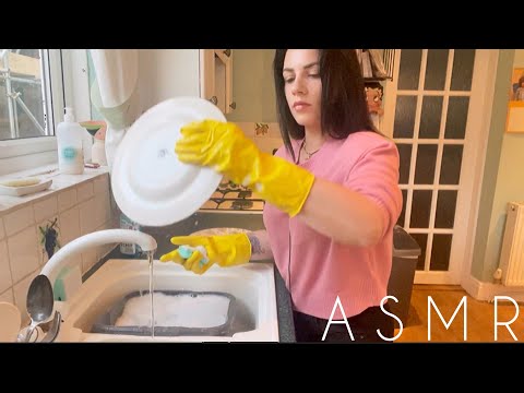 ASMR Request | Washing Dishes 🧽✨ Water, Scrubbing & Rubber Gloves Sounds (No Talking)