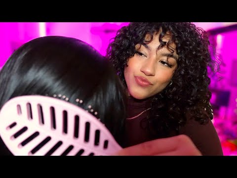 ASMR Sassy Friend Does Your Hair 💄 (personal attention, pampering, brushing,)