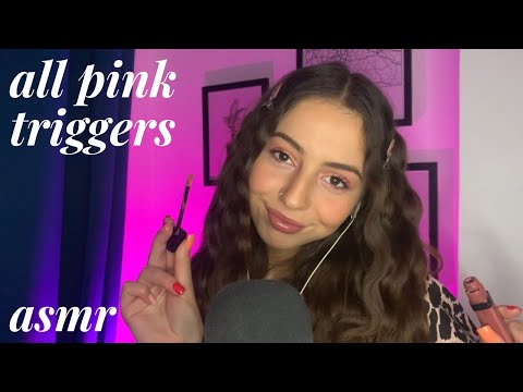 ASMR - All Pink Random Triggers (Lip Gloss, Tapping, Drinking & More)