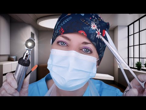 ASMR Ear Exam & Ear Cleaning - Skin Tag Removal - Otoscope, Fizzy Drops, Picking, Brushing, Gloves