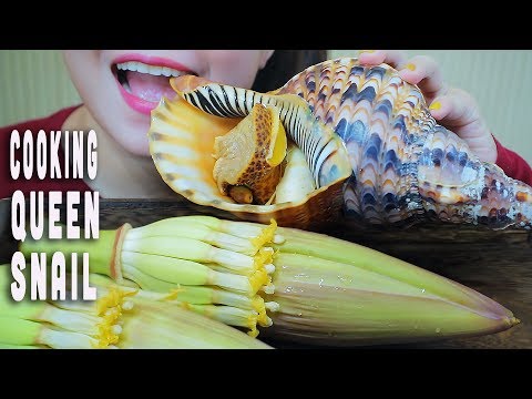 ASMR COOKING QUEEN SNAIL AND BANANA FLOWER SALAD , EXTREME CRUNCHY EATING SOUNDS | LINH-ASMR