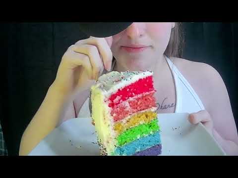 ASMR RAINBOW CAKE EATING SOUNDS