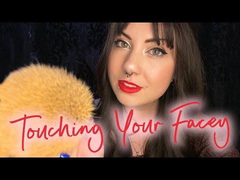ASMR Face Touching Attention with Whispering (finger touching, makeup brush triggers, cotton swab)
