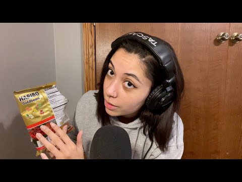 Eating Gummy Bears ASMR - Mouth Sounds, Plastic Packaging, and Whispers
