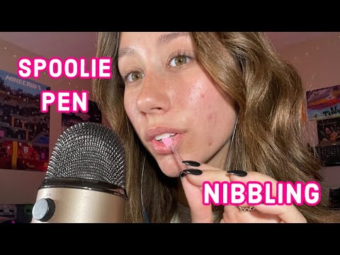 ASMR | spoolie and pen nibbling (lots of mouth sounds) +press on nail unboxing!