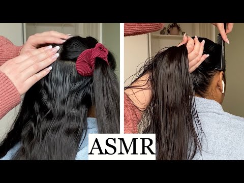 ASMR | *RELAXING* Oil Treatment & Massage 💛 (combing, sectioning, brushing, hair play, no talking)