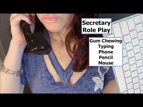 ASMR Gum Chewing Secretary. Typing, Phone, Whisper.