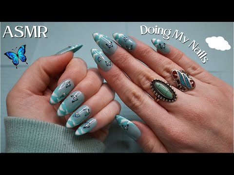 ASMR | Doing My Nails🦋(Whispered Voiceover with Fluffy Mic Scratching)