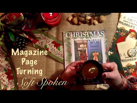 ASMR Christmas Magazine page turning (Soft spoken) Coffee sipping & Christmas carol humming/singing