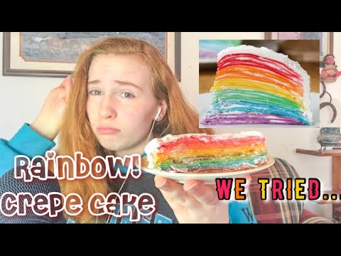 ASMR Eating a rainbow crepe cake for my birthday! 🎂🥳