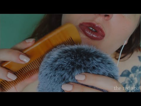 ASMR mic brushing and breathy whispers (hair brushing, close up, background for sleep, long video )