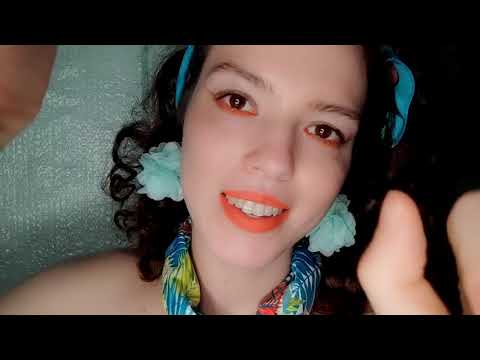 ASMR close up personal attention, silk scarf sounds, hair play , soft-spoken