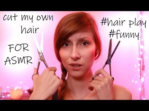 ASMR request #3 hair play *cutting my own hair* layered sound (brushing, cutting, scissors)