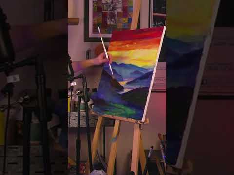 Painting a sunset and mountains ASMR full video posted #asmr #satisfying  #asmrart