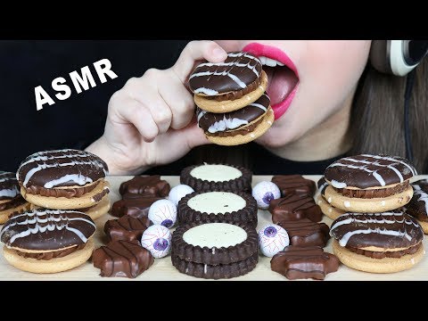 ASMR CHOCOLATE SPONGE BISCUITS, MARZIPAN STARS & COCONUT COOKIES (EATING SOUNDS) No Talking 먹방