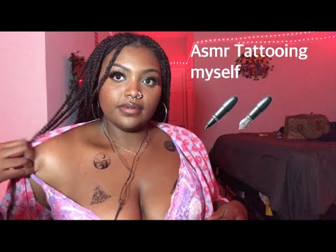 (Asmr) Giving myself fake tattoos