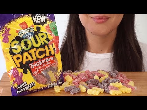ASMR Eating Sounds: Sour Patch Kids Guessing Game (Whispered)