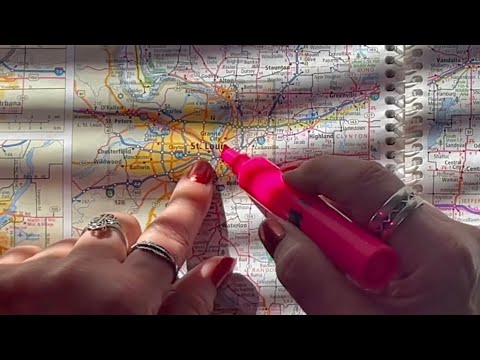 ASMR Mapping My Trip West! (Whispered only) Crinkly Vintage map & Atlas. Westward ho!!