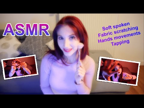 ASMR Soft Spoken for sleep Hands movements | Fabric scratching and Brush tapping [english / french]