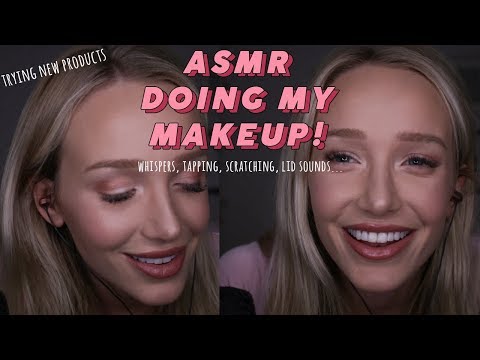 ASMR Relaxing Makeup Tutorial! GRWM | lid sounds, whispers, face brushing, tapping,  lip gloss