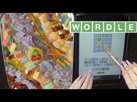 ASMR WORDLE & Eating Huge Gummy Candy Platter | iPad | Whispered