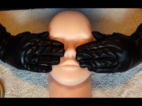ASMR facial treatment with leather gloves (massage, tapping, mask, oil, towel, rubbing, NO TALKING)