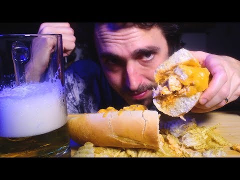 ASMR Cheesy Buffalo Chicken Sub + Beer + Chips 부제 字幕  उपशीर्षक ( Real Sounds ) | Nomnomsammieboy
